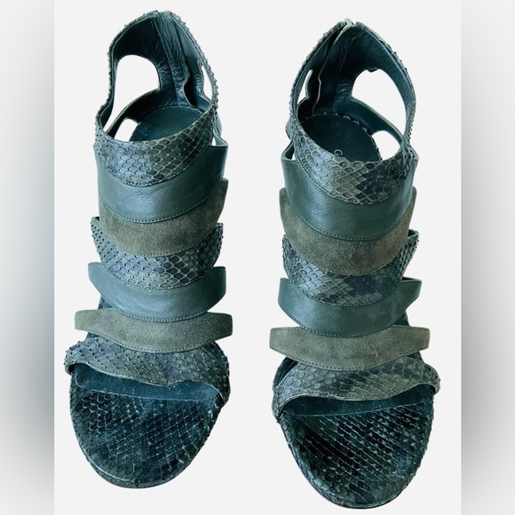 Gucci Genuine Python & Suede Strappy Stiletto Sandals Olive Green Women’s 38.5 - Picture 3 of 8